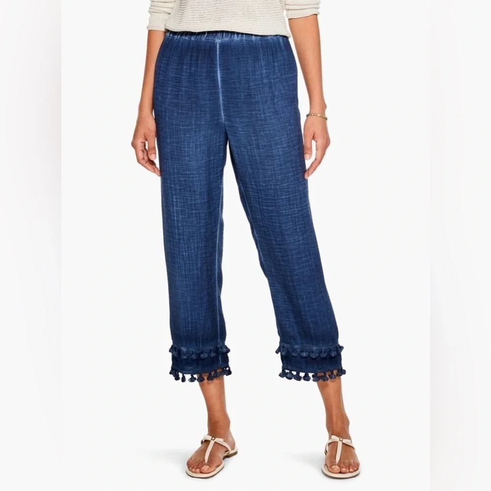 NWT NIC+ZOE | Double Gauze Straight Leg‎ Tassel Pant Parisian Blue Size Medium